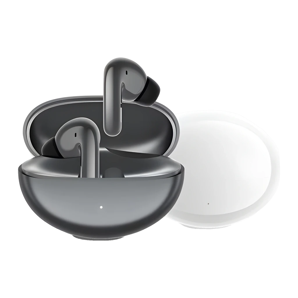 Honor Choice Earbuds S8 gris, vue frontale supérieure: écouteurs dans l'étui ouvert, finition bicolore gris foncé - Ítem6
