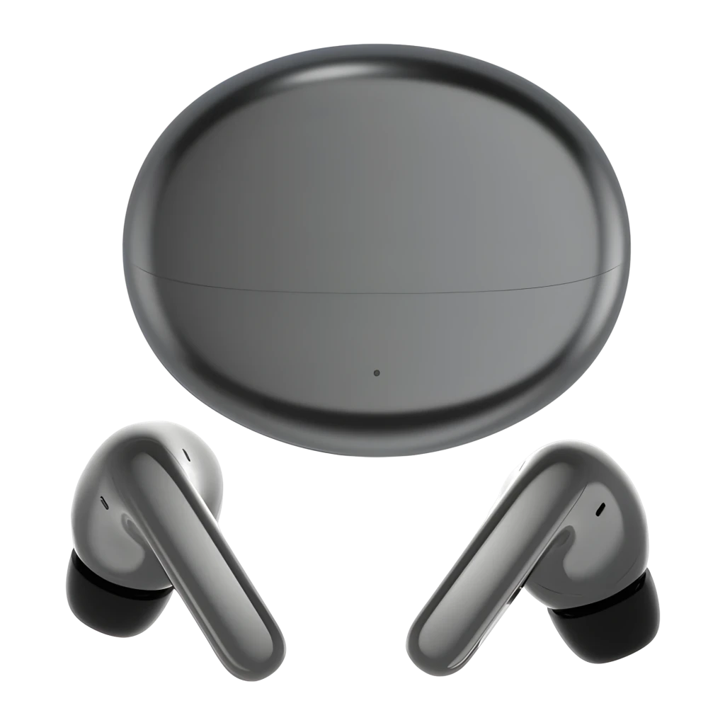Honor Choice Earbuds S8 gris, vue frontale supérieure: écouteurs dans l'étui ouvert, finition bicolore gris foncé - Ítem7