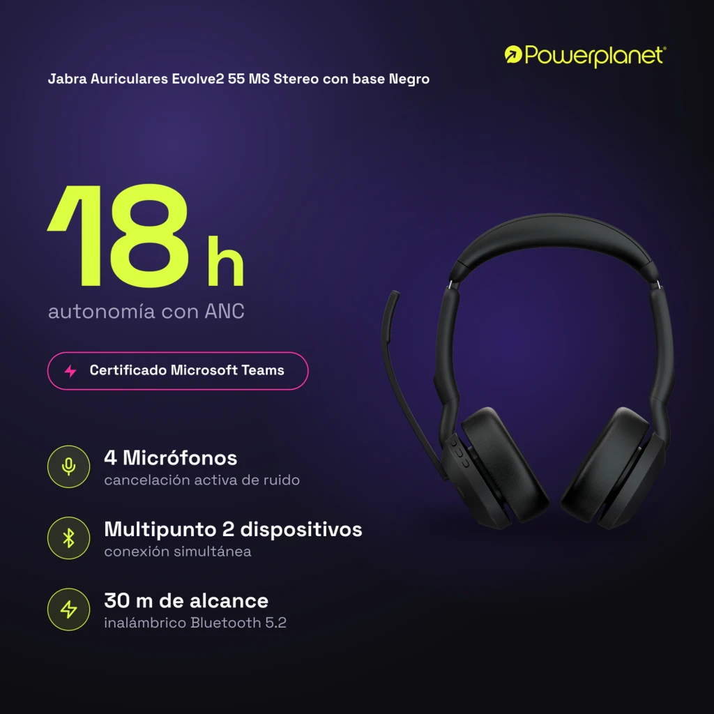 Jabra Evolve2 55 MS Stereo negro con base, kit: auriculares montados en estación de carga - Ítem4