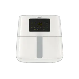 Freidora de aire Philips Airfryer 3000 Series XL blanca con panel digital frontal, pantalla LED ámbar, asa central gris y diseño compacto de gran capacidad