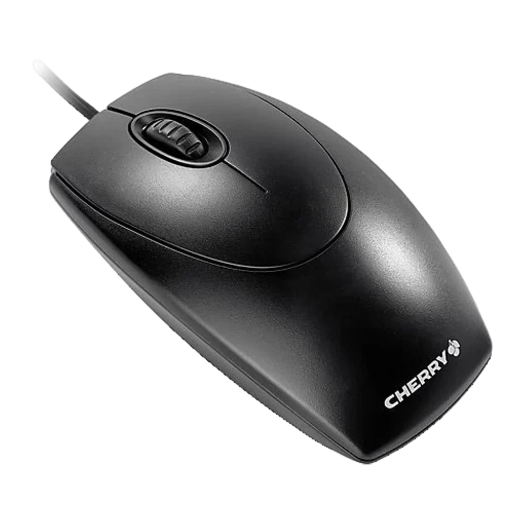 Cherry Rato M-5450 Óptico Preto, vista superior: roda de scroll central, dois botões e cabo USB visível - Item1