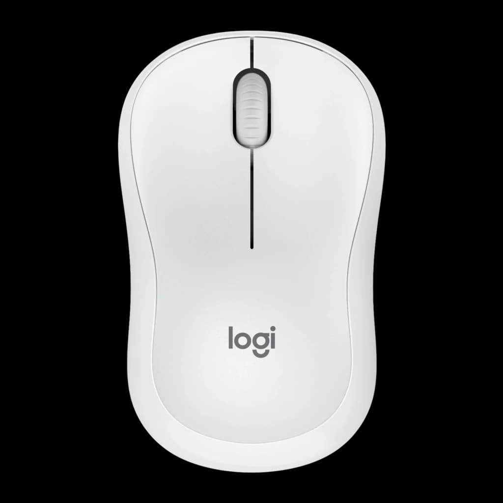 Logitech Rato M240 Silent Bluetooth Branco, vista superior: roda de scroll cinza e logótipo logi visíveis