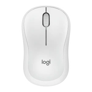 Logitech Ratón M240 Silent Bluetooth Blanco, vista superior: rueda de scroll gris y logo logi visibles