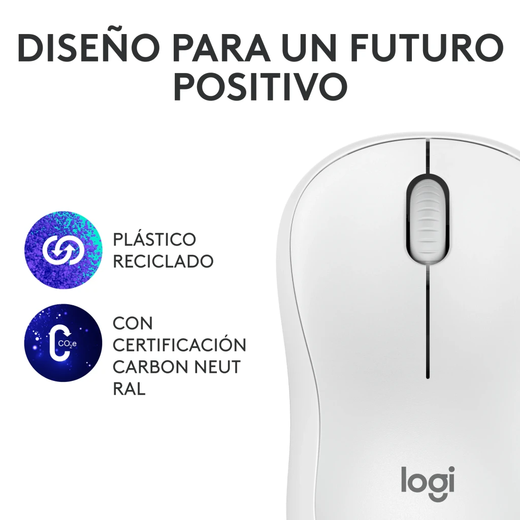 Logitech Ratón M240 Silent Bluetooth Blanco, vista superior: rueda de scroll gris y logo logi visibles - Ítem9