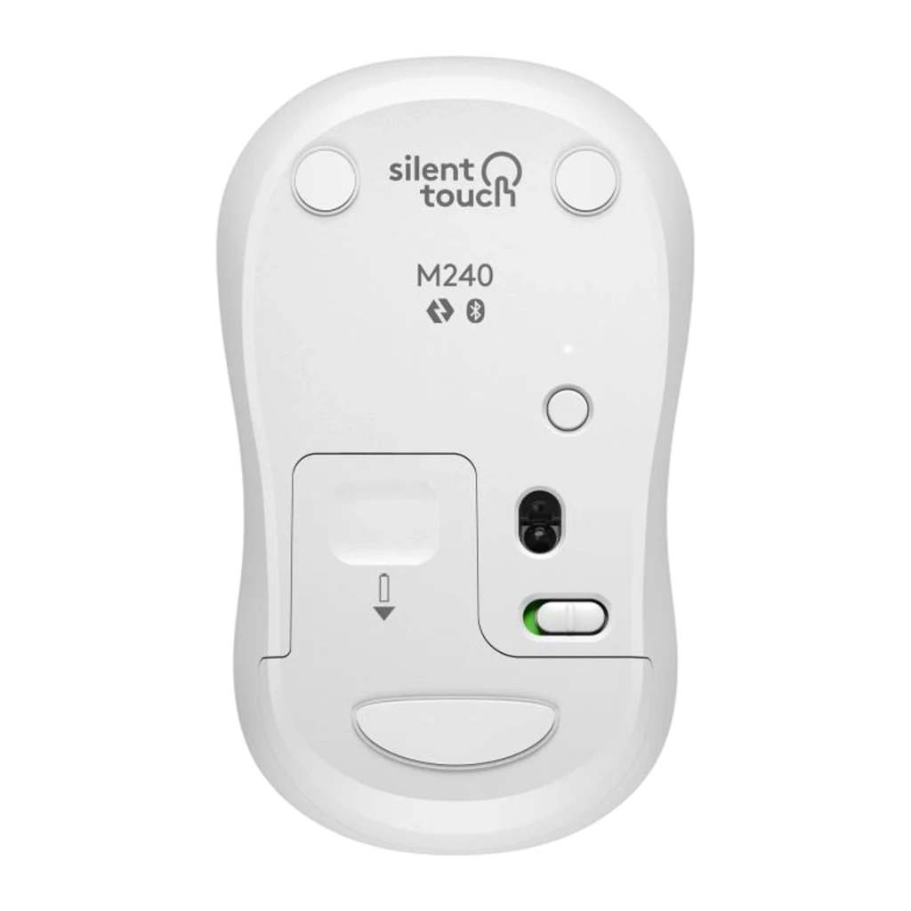 Logitech Ratón M240 Silent Bluetooth Blanco, vista superior: rueda de scroll gris y logo logi visibles - Ítem2