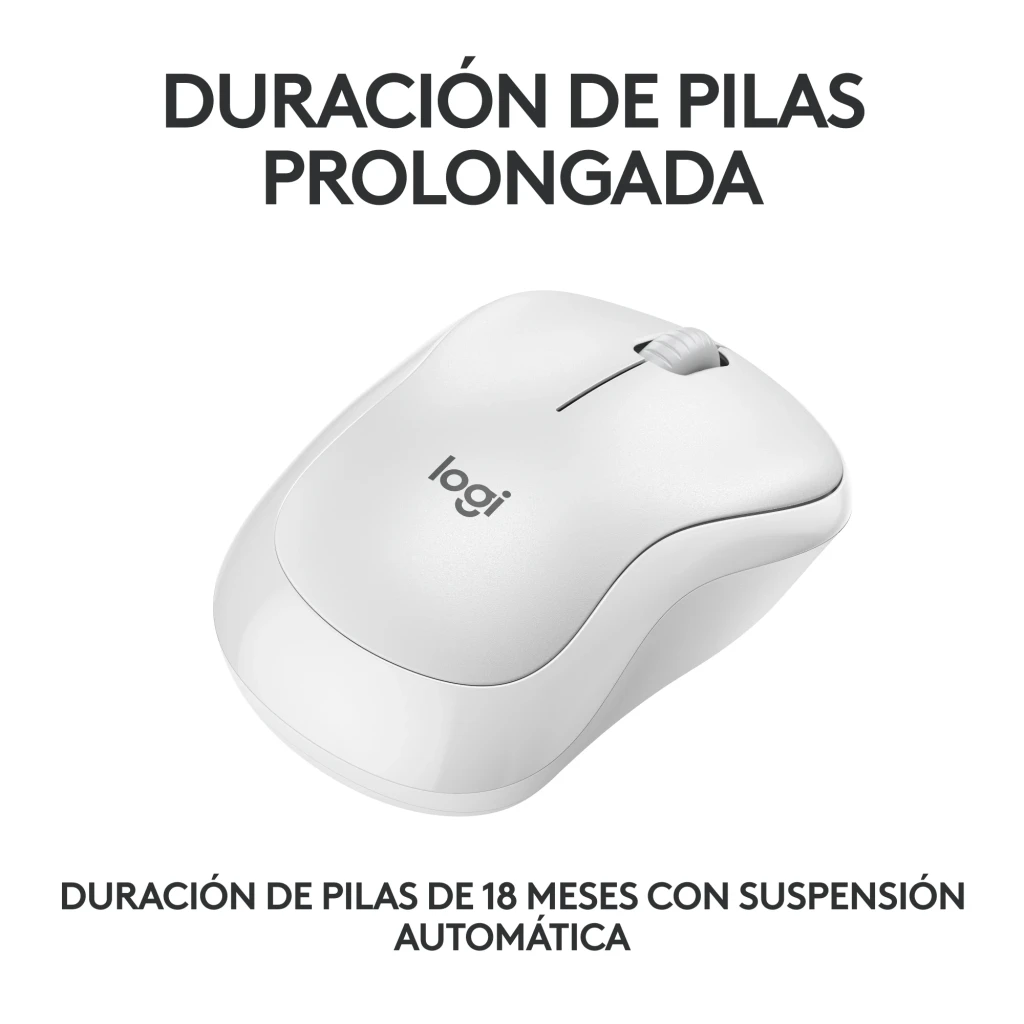 Logitech Ratón M240 Silent Bluetooth Blanco, vista superior: rueda de scroll gris y logo logi visibles - Ítem4