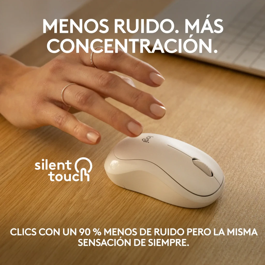 Logitech Ratón M240 Silent Bluetooth Blanco, vista superior: rueda de scroll gris y logo logi visibles - Ítem5