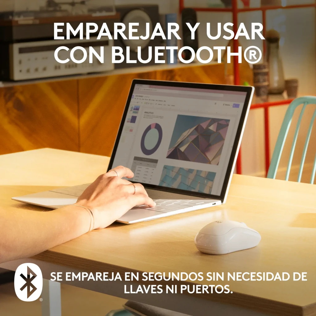 Logitech Ratón M240 Silent Bluetooth Blanco, vista superior: rueda de scroll gris y logo logi visibles - Ítem7