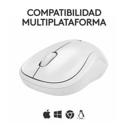 Logitech Rato M240 Silent Bluetooth Branco, vista lateral: compatibilidade multiplataforma com ícones macOS, Windows,