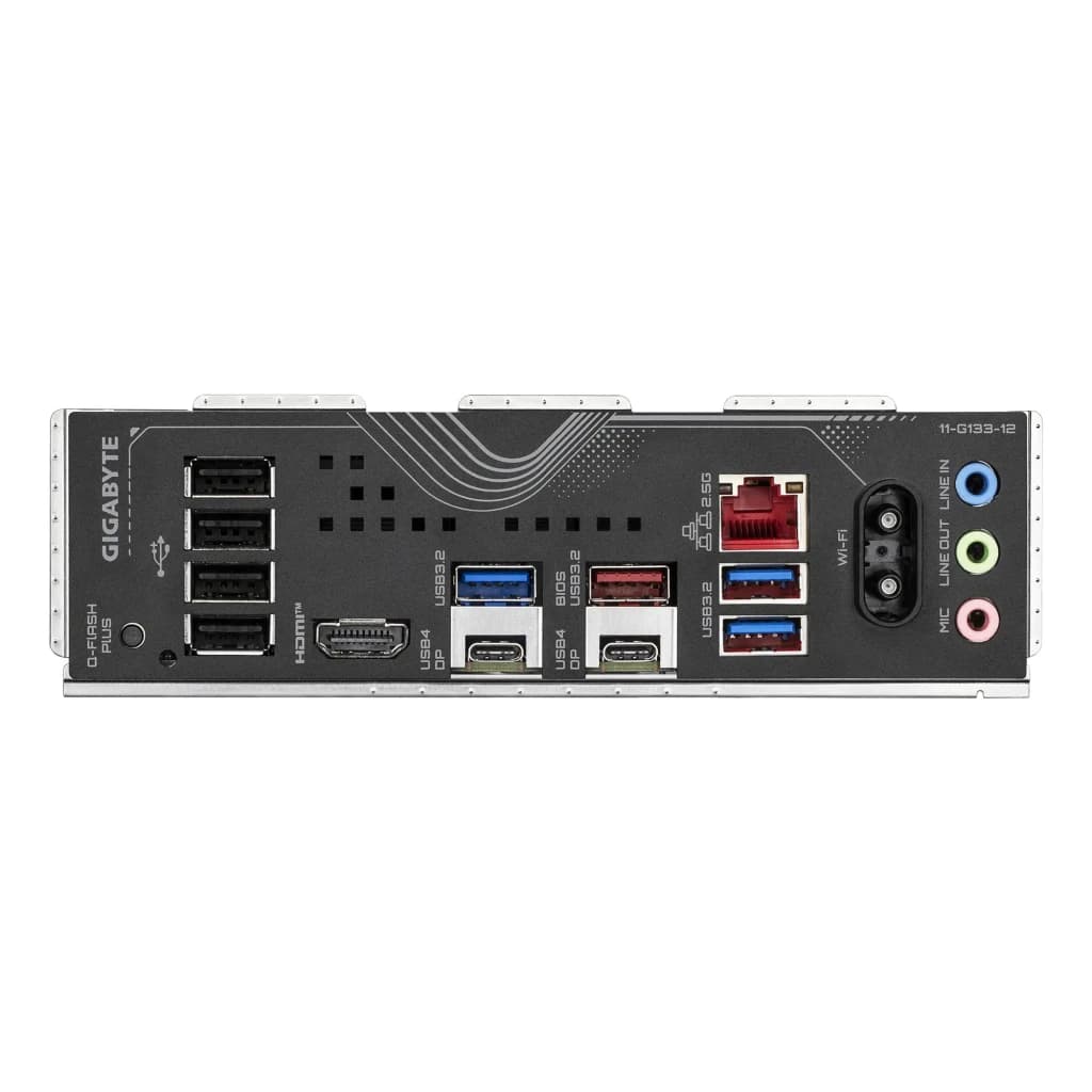 Gigabyte X870 EAGLE WIFI7 preto, painel traseiro: portas USB, HDMI, DisplayPort, Ethernet 2.5G, Wi-Fi e áudio