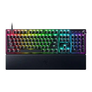 Razer Huntsman V3 Pro Negro, vista superior: teclado completo con iluminación RGB multicolor y reposamuñecas de cuero