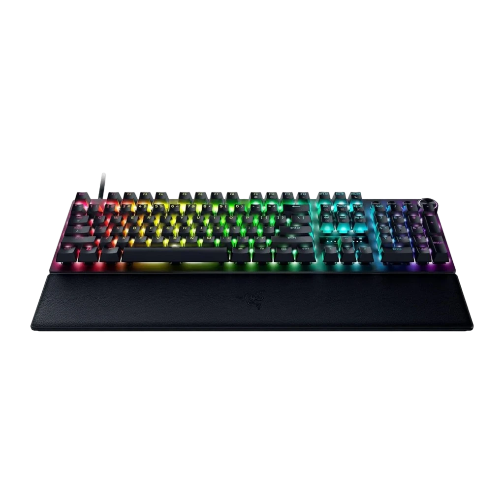 Razer Huntsman V3 Pro Negro, vista superior: teclado completo con iluminación RGB multicolor y reposamuñecas de cuero - Ítem1
