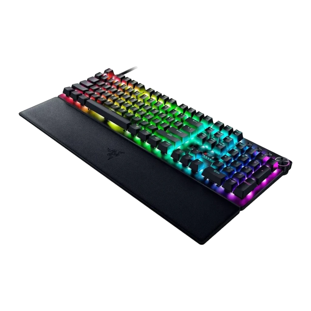 Razer Huntsman V3 Pro Negro, vista superior: teclado completo con iluminación RGB multicolor y reposamuñecas de cuero - Ítem2