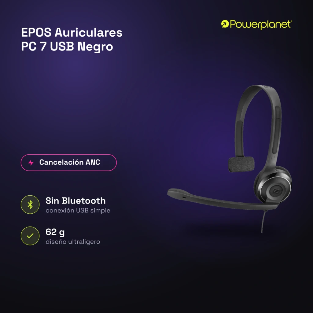EPOS Auriculares PC 7 USB negro, vista lateral: auricular monoaural con micrófono flexible y almohadilla de espuma - Ítem4
