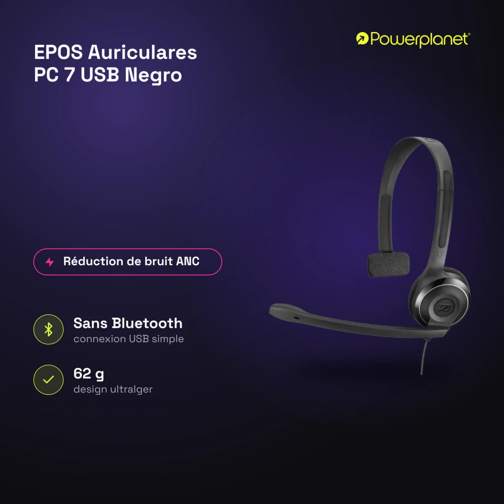 EPOS Auriculares PC 7 USB negro, vista lateral: auricular monoaural con micrófono flexible y almohadilla de espuma - Ítem6