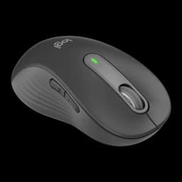 Logitech Rato Signature M650 L for Business Grafite, vista lateral: SmartWheel, botão lateral e LED verde visíveis