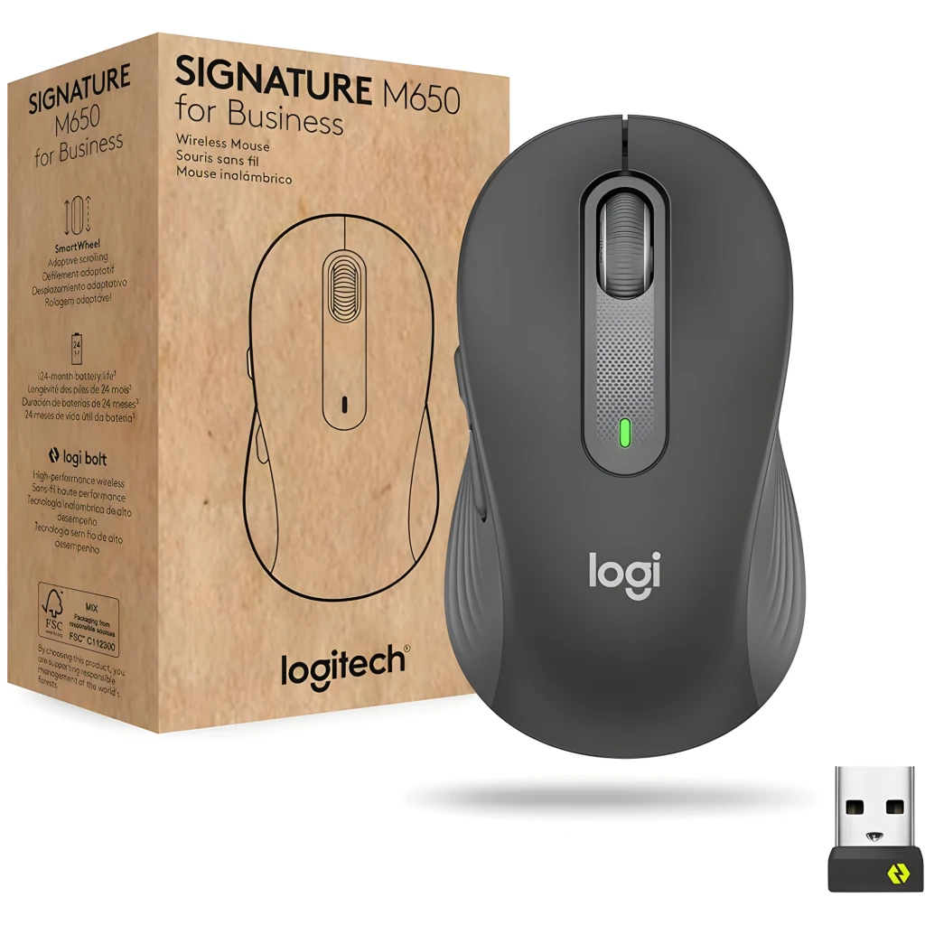 Logitech Ratón Signature M650 L for Business Grafito, vista superior: rueda de desplazamiento, LED verde y logo logi visibles - Ítem4