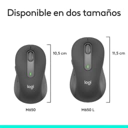Logitech Signature M650 L for Business Grafite, comparação de tamanhos: M650 (10,5 cm) e M650 L (11,5 cm) vistos de cima