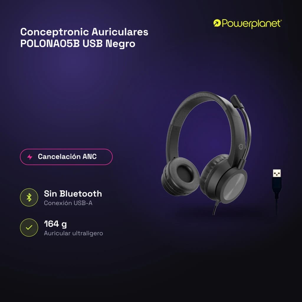 Conceptronic Auriculares POLONA05B USB Negro - características