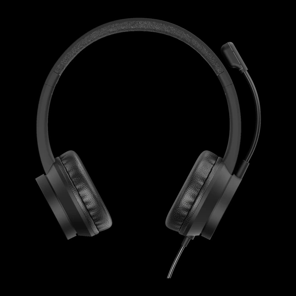 Conceptronic POLONA05B USB negro, vista frontal: auriculares con almohadillas de cuero y micrófono flexible