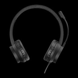 Conceptronic POLONA05B USB negro, vista frontal: auriculares con almohadillas de cuero y micrófono flexible