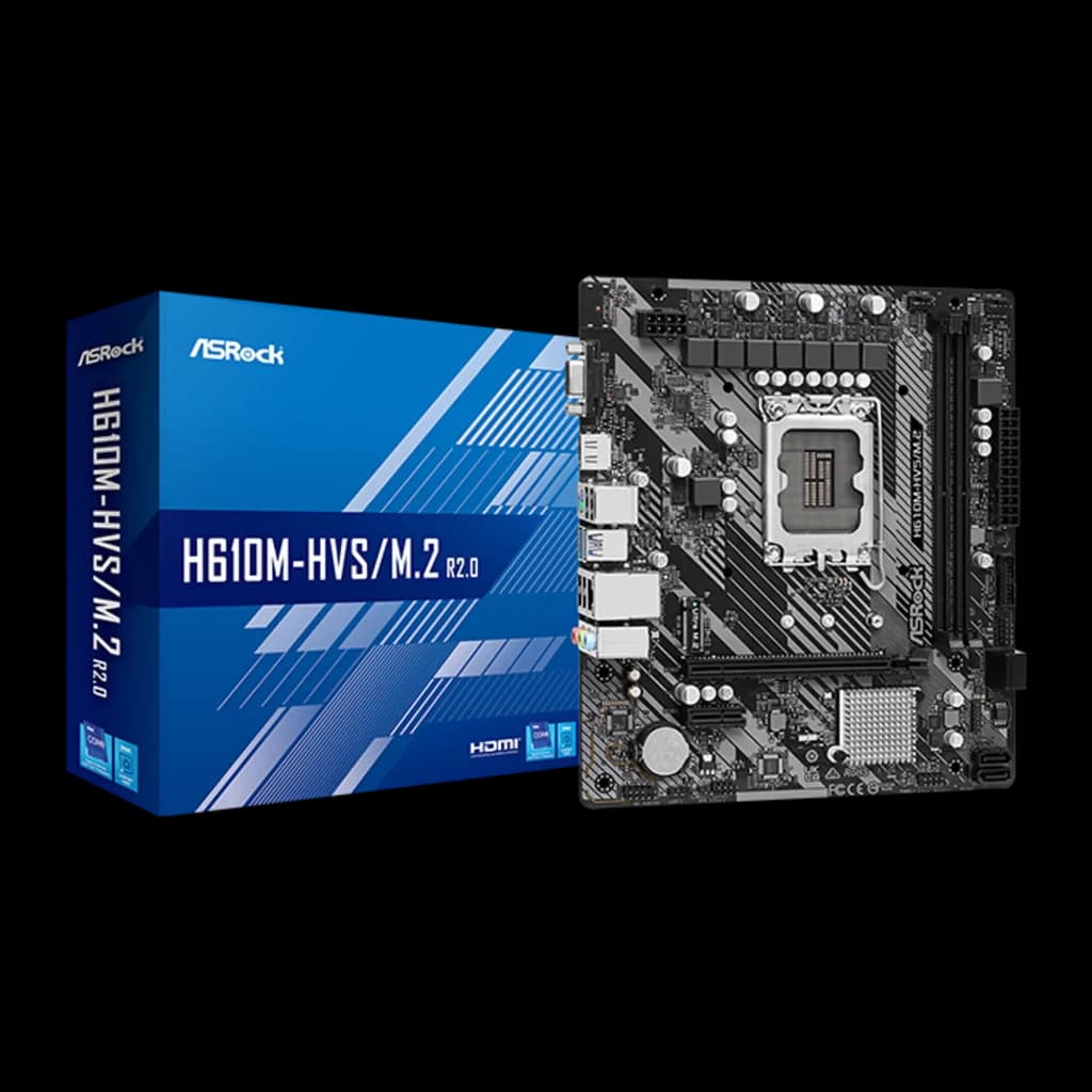 ASRock H610M-HVS/M.2 R2.0 microATX, carte mère avec boîte: socket LGA1700, slots DDR4 et boîte bleue