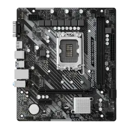 ASRock H610M-HVS/M.2 R2.0 microATX 64GB, vue avant: socket LGA1700, slots DDR4, slot M.2 et dissipateur chipset