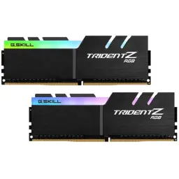 G.Skill Trident Z RGB 32GB negro, vista frontal: dos módulos DDR4 con iluminación RGB en disipador negro cepillado