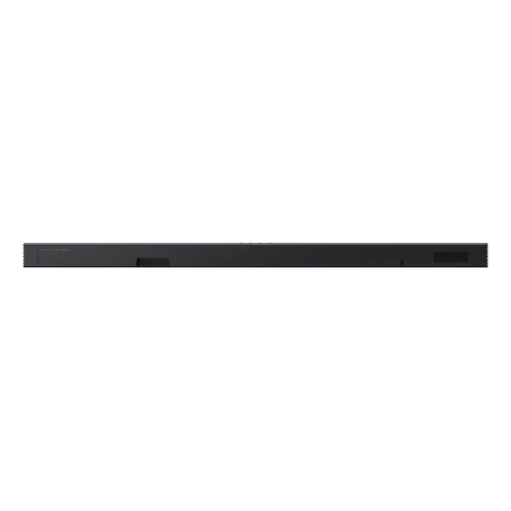 Samsung Barre de son HW-Q800F Noir, vue de face: profil horizontal fin avec grilles latérales et logo