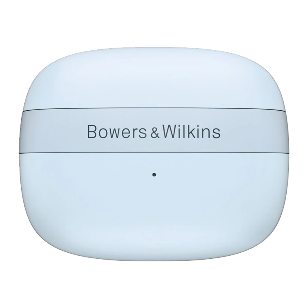 Bowers & Wilkins Pi6 Azul ártico, vista en perspectiva: dos auriculares TWS azules con logo y puntas de silicona blancas - Ítem1