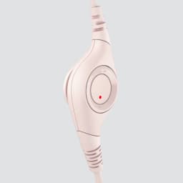 Logitech Auriculares H390 USB Rosa, detalhe: controlo de volume em linha rosa com botão circular e ponto vermelho de mudo