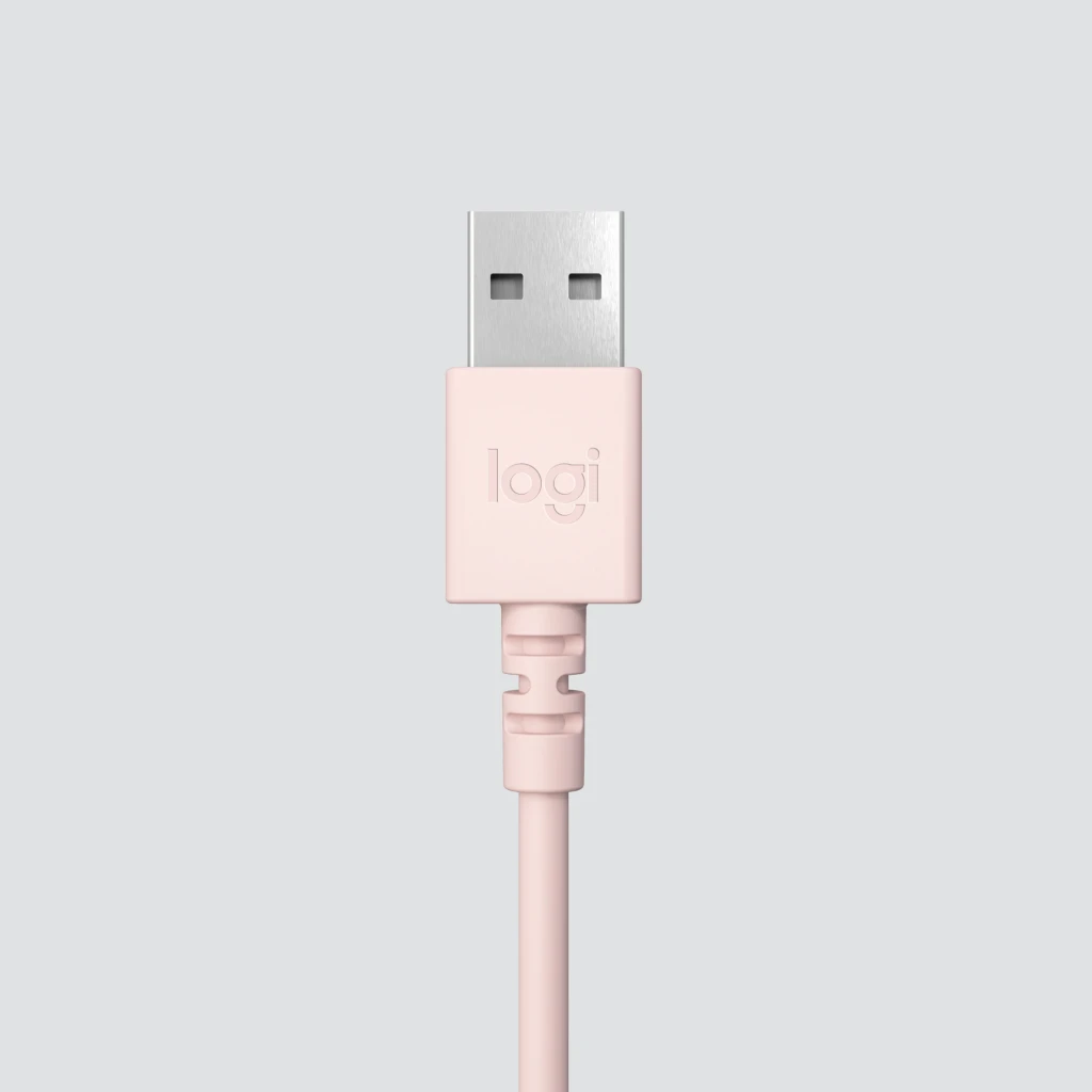 Logitech Auriculares H390 USB Rosa, vista frontal en ángulo: diadema, almohadillas y micrófono flexible con cable - Ítem3