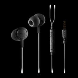 NGS Cross Drift noir, vue détail: écouteurs in-ear avec télécommande en ligne, trois boutons et jack 3.5mm doré
