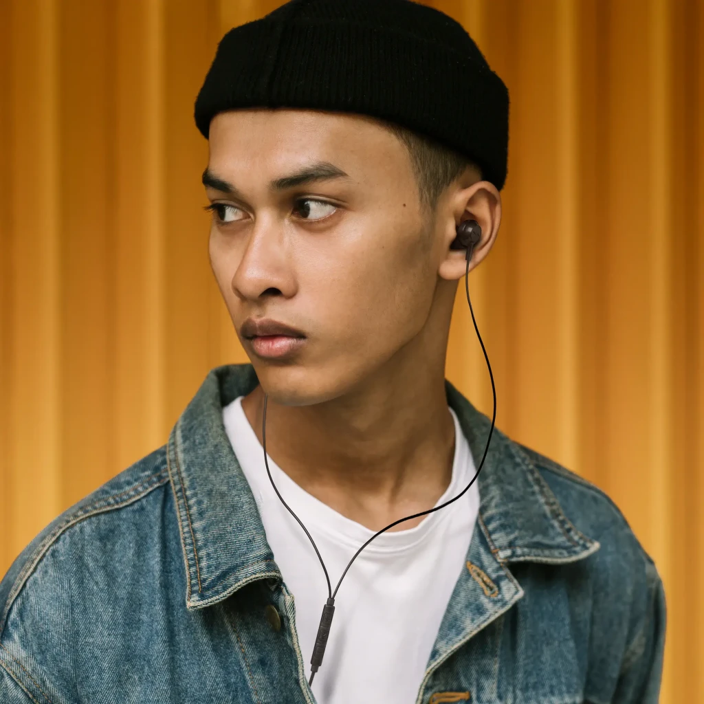 NGS Cross Drift noir, vue détail: écouteurs in-ear avec télécommande en ligne, trois boutons et jack 3.5mm doré - Ítem4