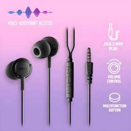 NGS Cross Drift noir, infographie: écouteurs filaires avec télécommande en ligne, jack 3,5mm et accès assistant vocal