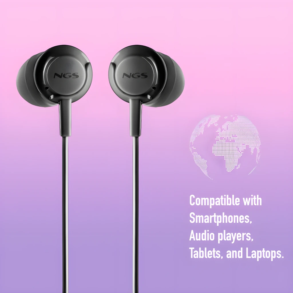 NGS Cross Drift noir, vue détail: écouteurs in-ear avec télécommande en ligne, trois boutons et jack 3.5mm doré - Ítem6