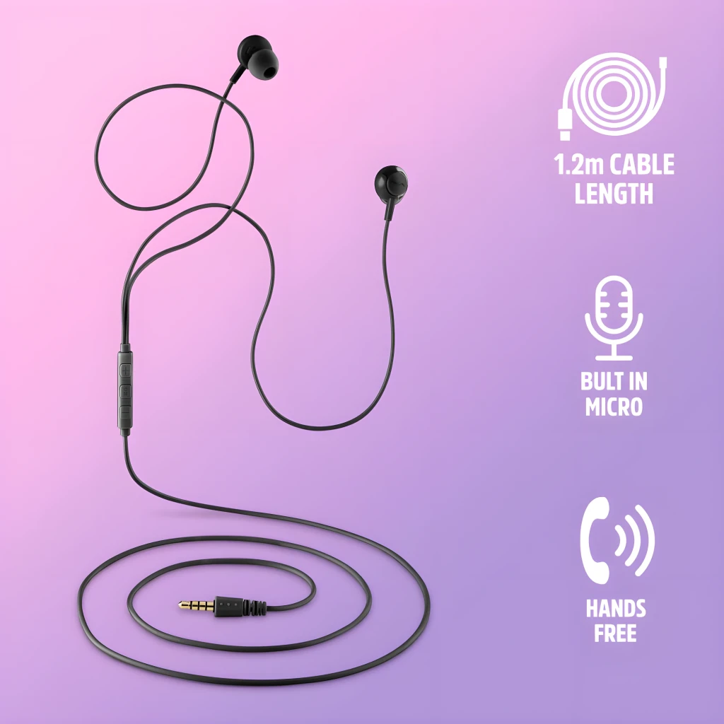 NGS Cross Drift noir, vue détail: écouteurs in-ear avec télécommande en ligne, trois boutons et jack 3.5mm doré - Ítem7