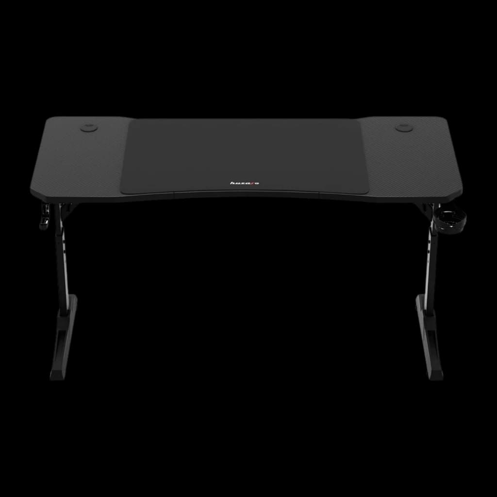 Huzaro Mesa gaming Hero 3.6 Negro, vista frontal: tablero bicolor con zona central elevada, patas en Z y portavasos
