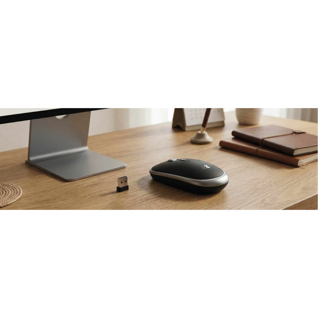 Ratón Subblim Wireless Mini Mouse 2.4GHz negro mate con laterales plateados, rueda texturizada metálica, clic silencioso y diseño compacto ergonómico - Ítem4