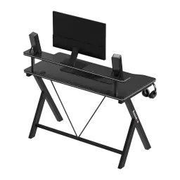 Huzaro Mesa gaming Hero 1.9 Negro, vista trasera en ángulo: reverso del estante elevado, estructura de patas en X y gancho