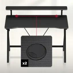 Huzaro Mesa Gaming Hero 1.9 Negro, detalle: 2 pasacables circulares en superficie con textura carbono