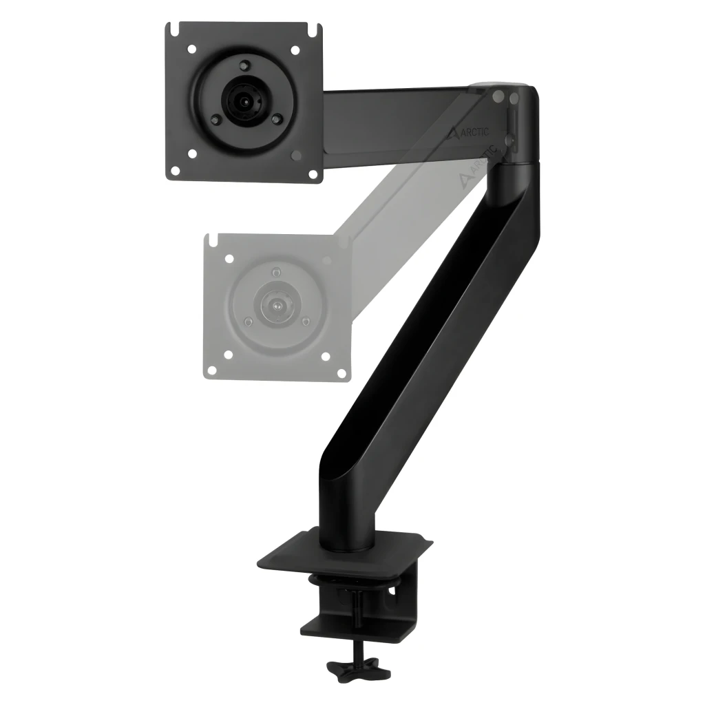 Arctic X1-3D Suporte braço articulado monitor Preto, vista frontal: braço completo com placa VESA, articulação e grampo de - Item1