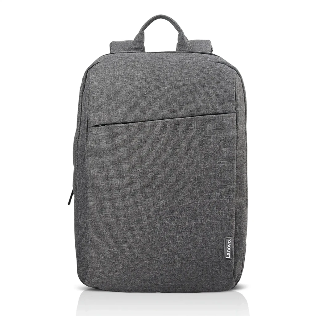 Lenovo Mochila B210 15.6 polegadas cinza, vista lateral em ângulo: bolso lateral em malha e logo Lenovo no painel frontal - Item2