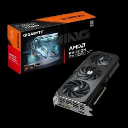 Gigabyte Radeon RX 9060 XT Gaming OC 8GB Negro, vista principal: tarjeta gráfica con triple ventilador y caja naranja