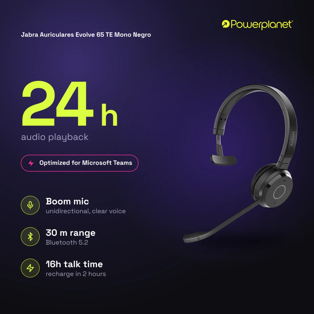 Jabra Evolve 65 TE Mono negro, kit con base: auricular sobre estación de carga con cable conectado - Ítem6