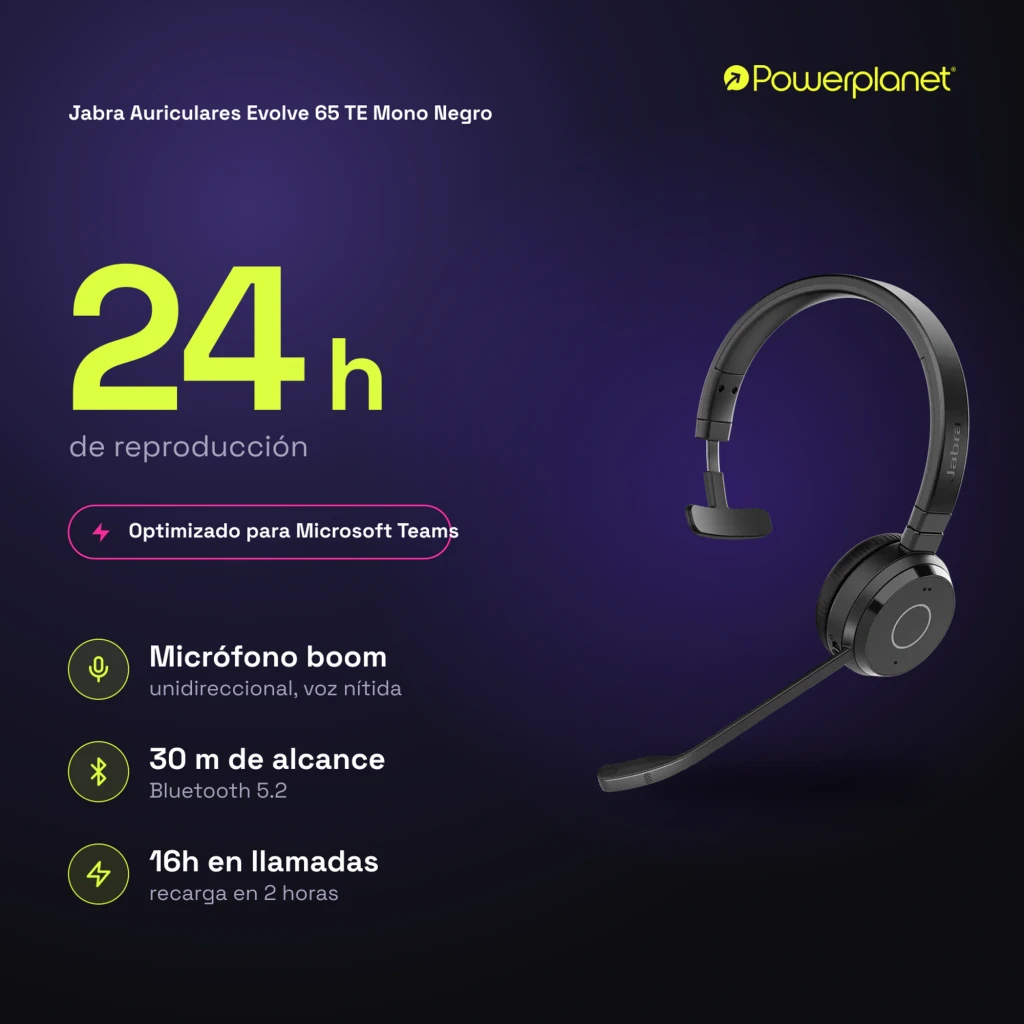 Jabra Evolve 65 TE Mono negro, kit con base: auricular sobre estación de carga con cable conectado - Ítem3