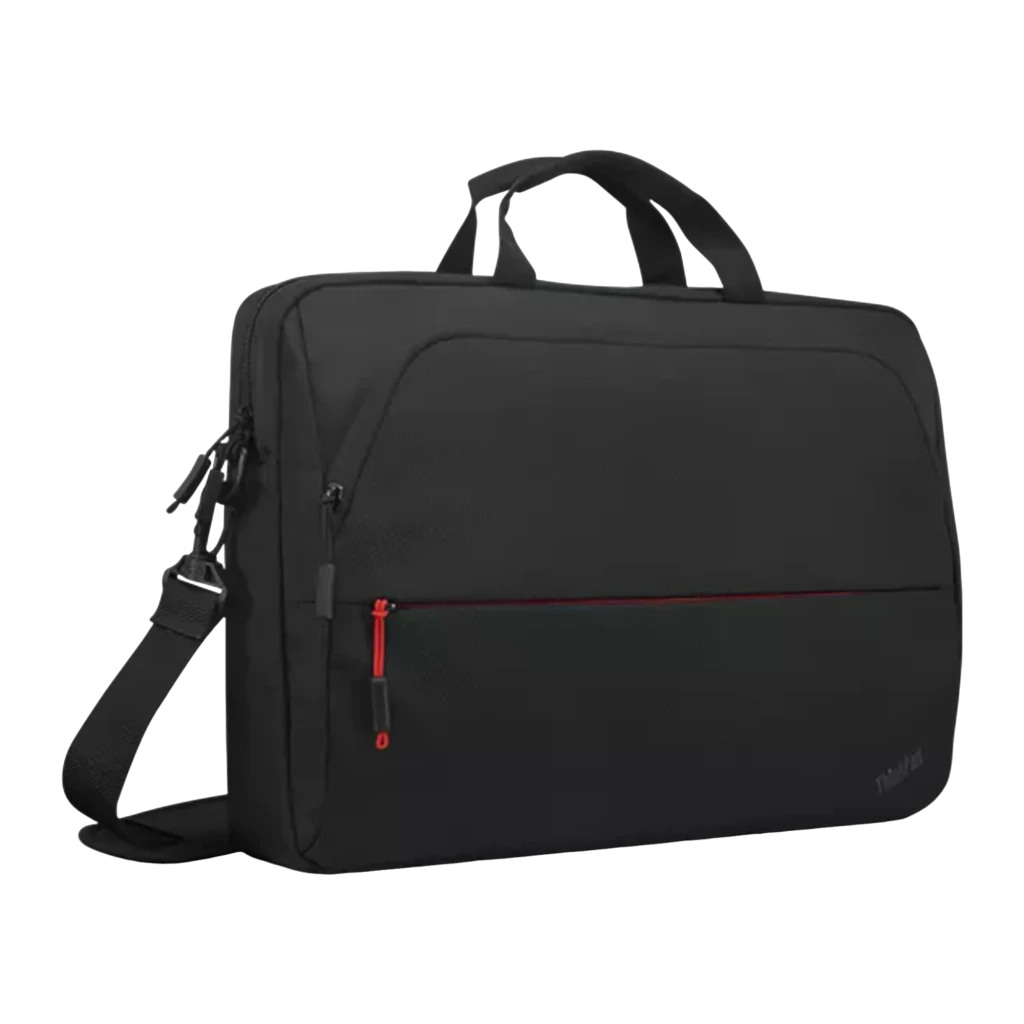 Lenovo Mala ThinkPad Essential Topload 14 polegadas preto, vista frontal: pega superior, bolso com fecho vermelho e alça - Item2