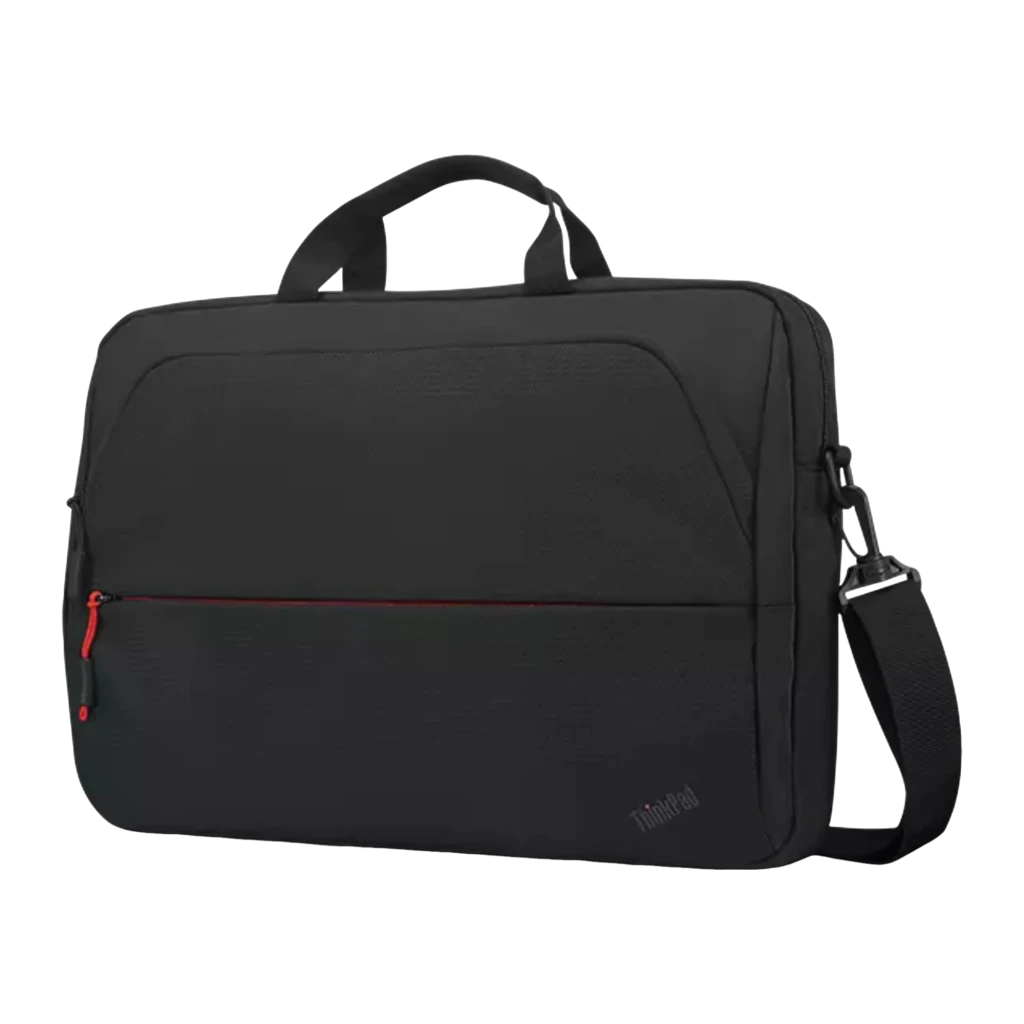 Lenovo Mala ThinkPad Essential Topload 14 polegadas preto, vista frontal: pega superior, bolso com fecho vermelho e alça - Item1