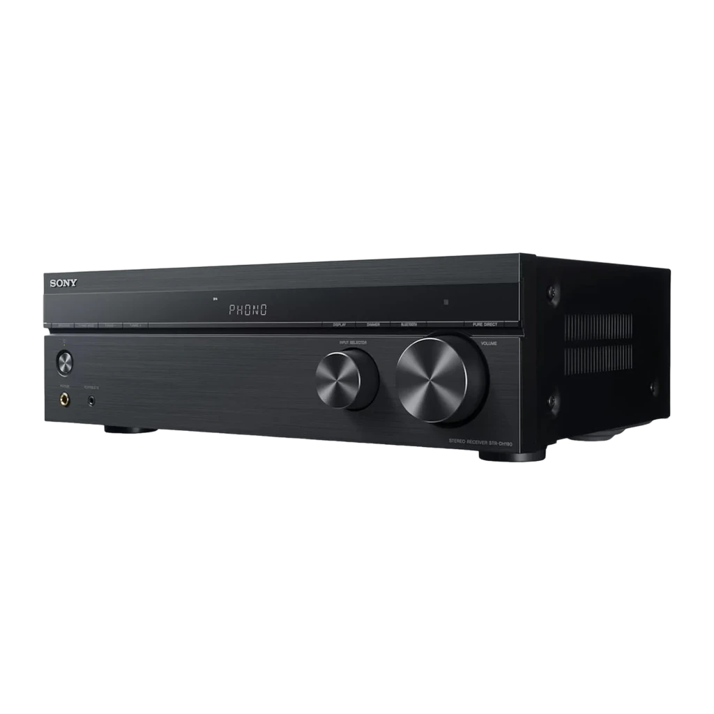 Sony Amplificateur AV STR-DH190 200W noir, vue avant: panneau brossé avec affichage PHONO, sélecteur d'entrée et bouton de - Ítem1