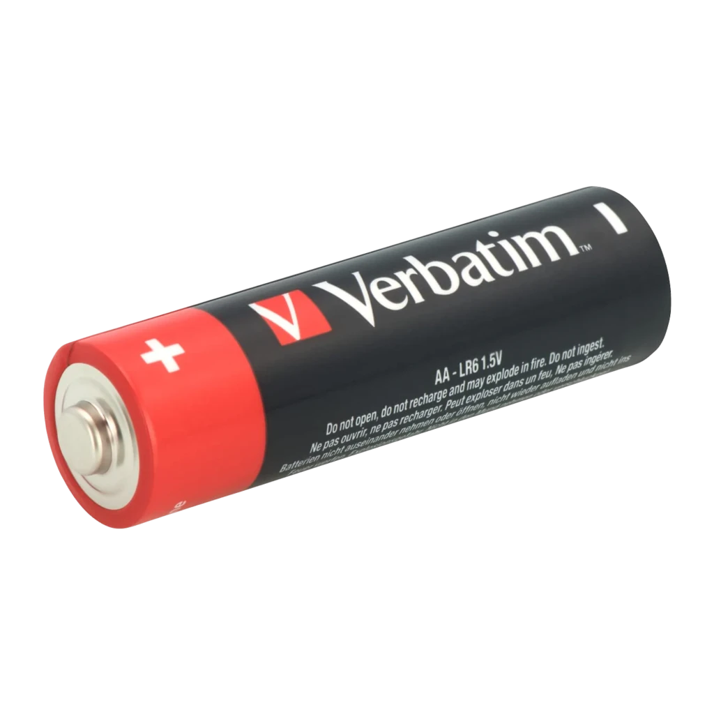 Verbatim Piles Alkaline AA LR6, vue ensemble: 24 piles en éventail et une pile à l'horizontale au premier plan - Ítem3
